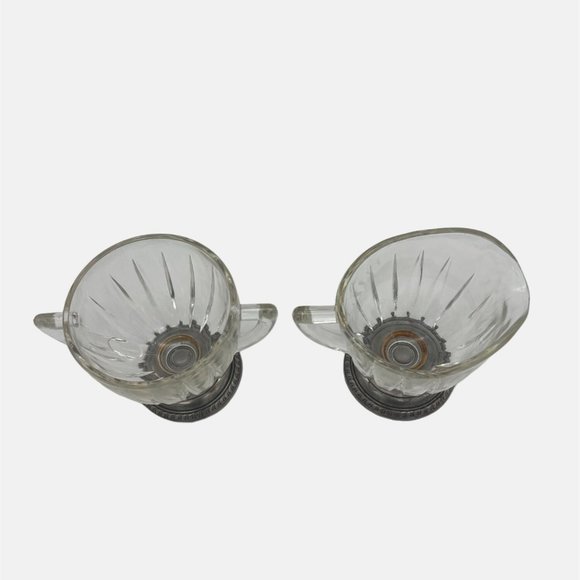 Vintage Saben Glass Creamer and Sugar Bowl Set with Silverplate Bases 3.5" - Picture 3 of 6